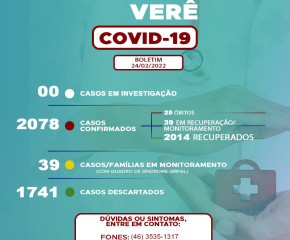 BOLETIM COVID-19 ATUALIZADO DIA 24 DE FEVEREIRO